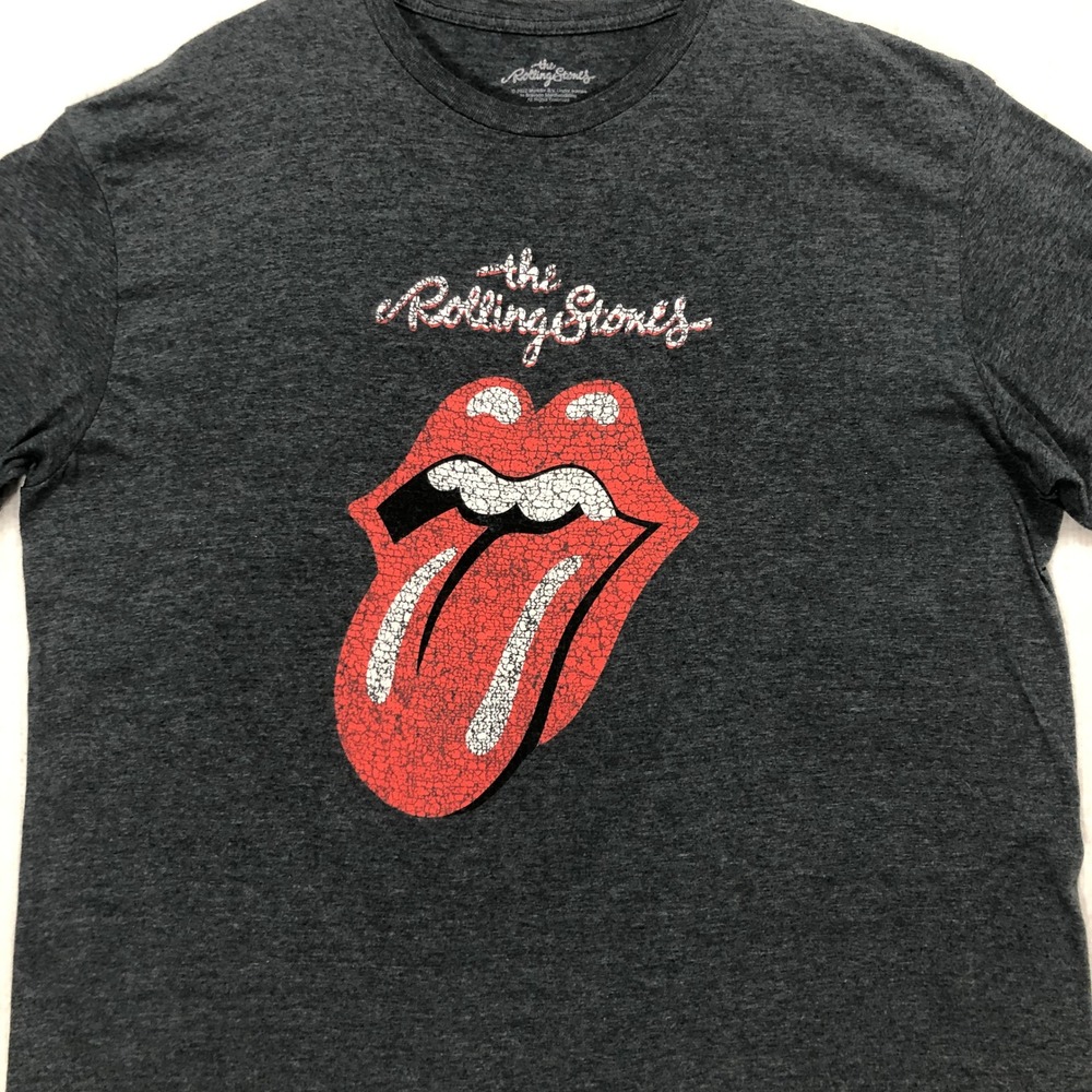 The Rolling Stones Band Logo Tongue Lips T Shirt‎ Graphic Tee Charcoal Gray 3XL